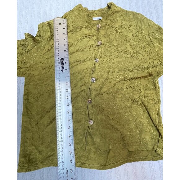 Bryn Walker Button Front Mandarin Collar Textured  Floral Blouse Small Green - Picture 7 of 10